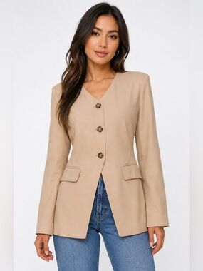 Bagatelle Collection Linen Blend Blazer Women’s Small Beige Career Jacket